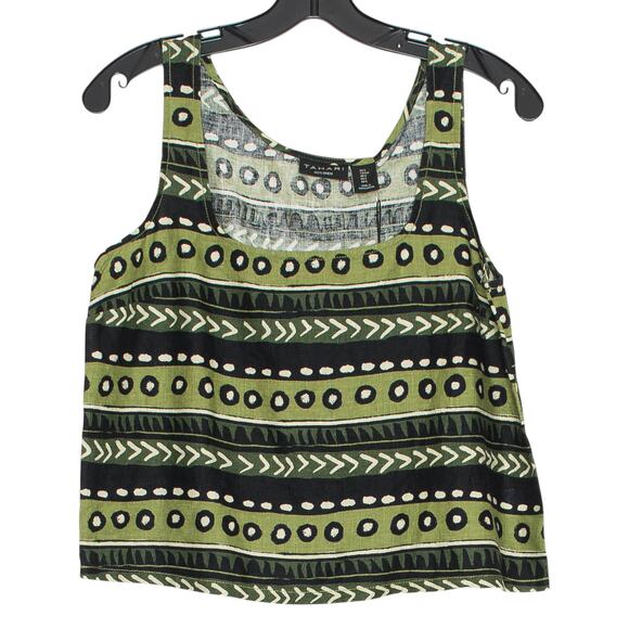 NWT Tahari Top Linen Boho 90s Festival Earth Minimalist Square Neck Green Small - Picture 1 of 4